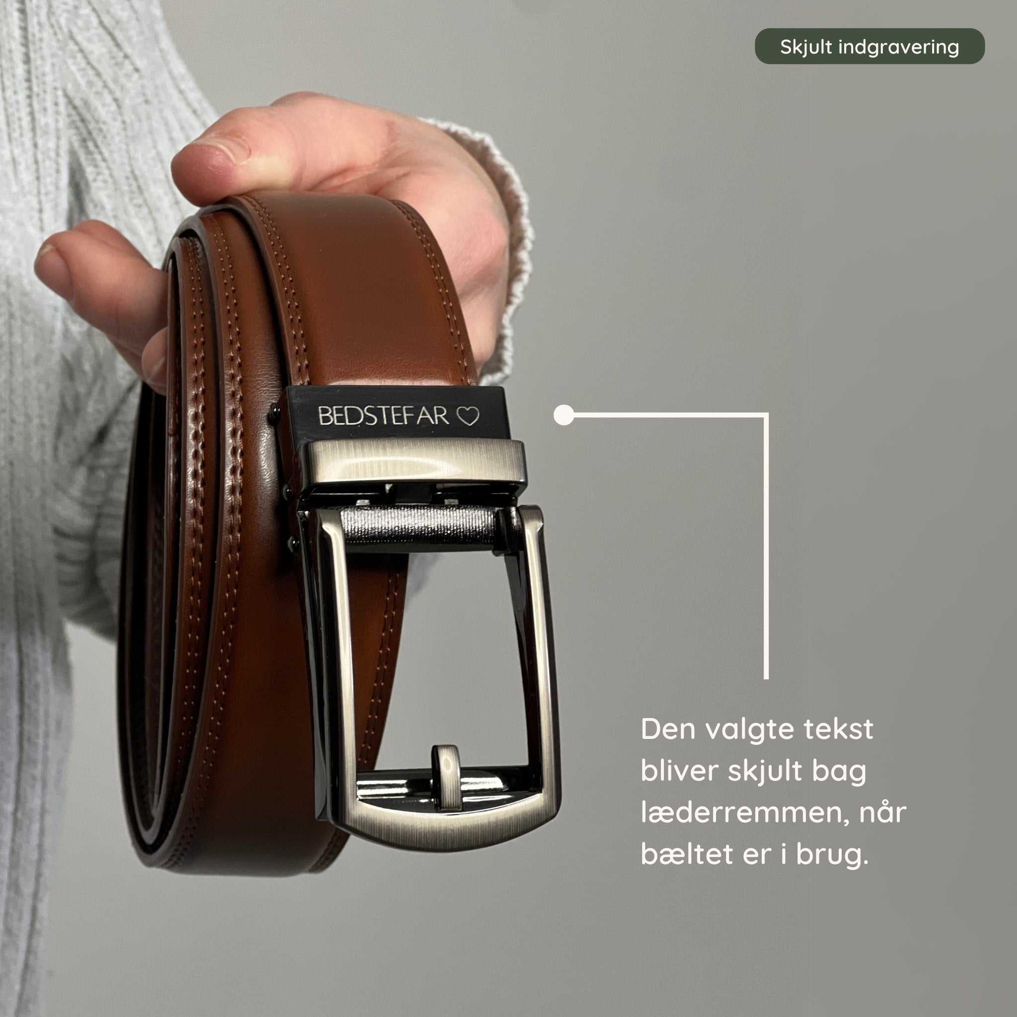 PRESENTSET #1 – 1 x Läderbälte med personlig gravyr