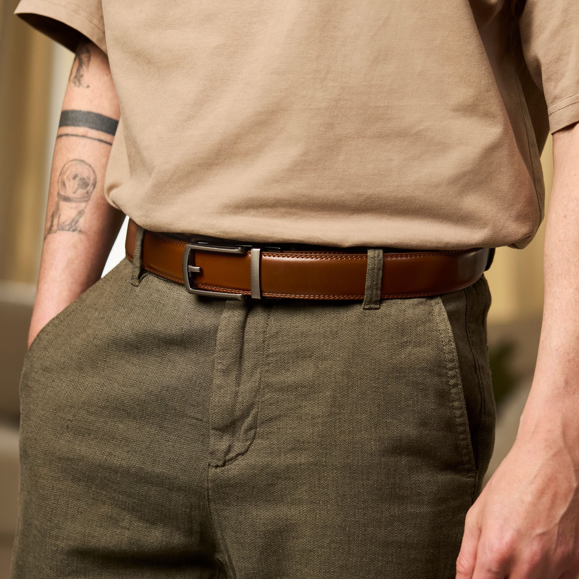 Cognacsfärgat läderbälte utan hål