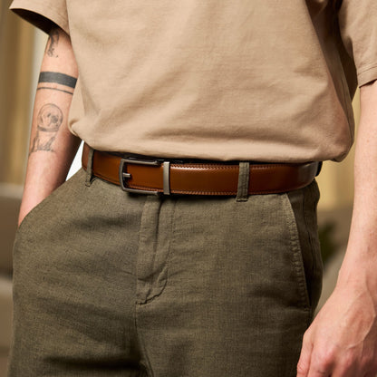 Cognacsfärgat läderbälte utan hål