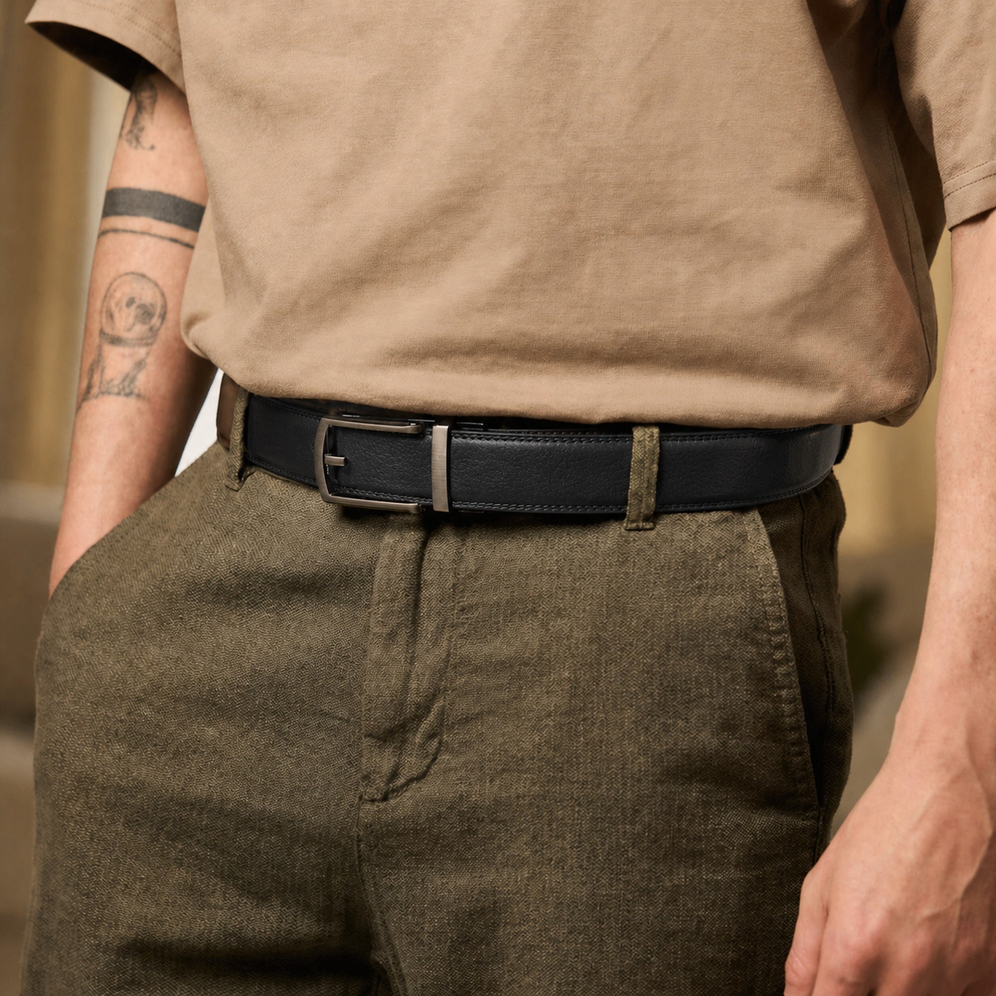 Svart läderbälte utan hål