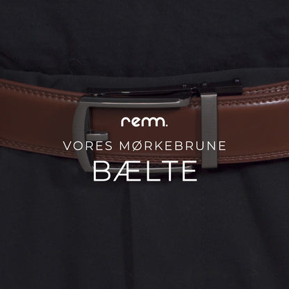 Video af vores mørkebrune læderbælte uden huller fra remm.